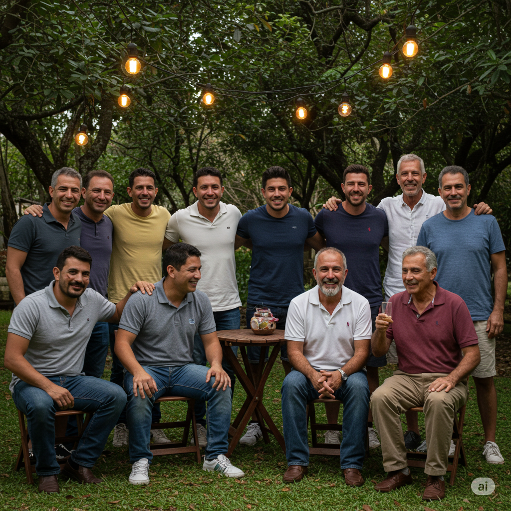  Grupo de homens a apoiar-se mutuamente.