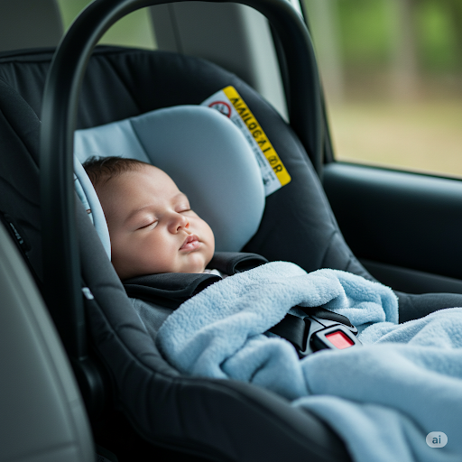 Um bebé dorme tranquilamente numa cadeirinha de automóvel, transmitindo uma sensação de segurança. Segurança em Primeiro Lugar: cadeirinhas para automóvel